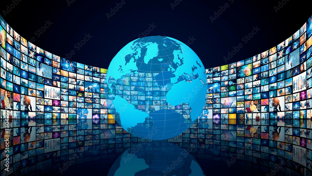 Poster global communication network concept. internet movie. video distribution service. streaming video.