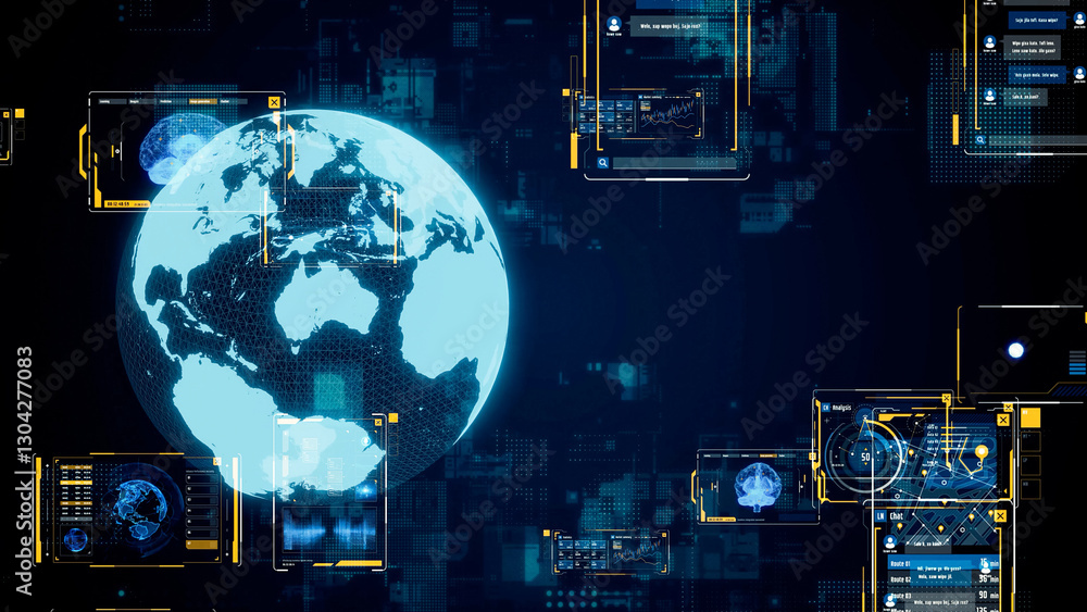 Poster global communication network concept. planet earth in cyberspace.