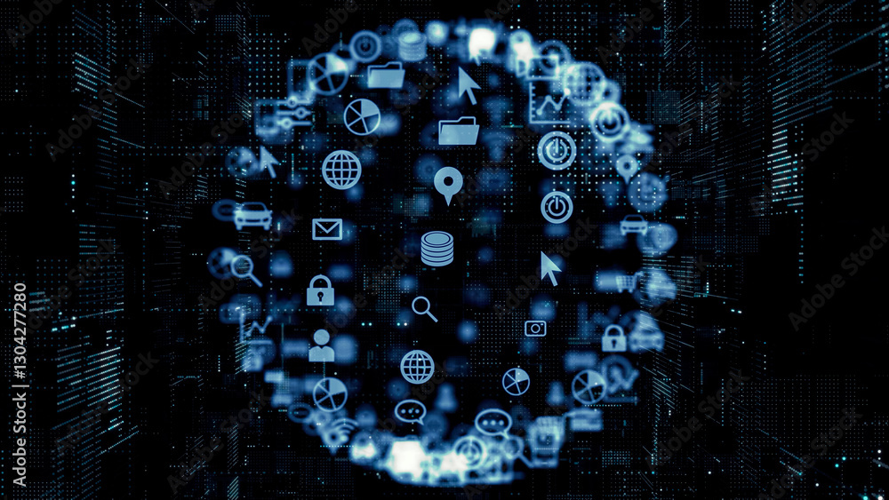 Aufkleber communication network concept in cyberspace. abstract background.