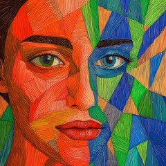 Sliced face, Creative pattern, vivid colours