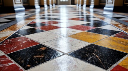 A checkered floor with a black and white tile