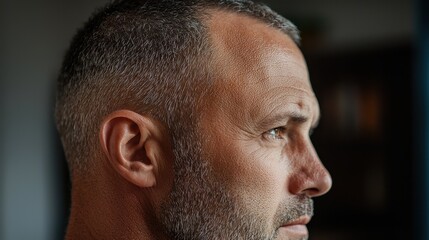 Obraz premium A man with a shaved head and a beard