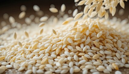  The texture of isolated Asian basmati cereal made with natural components and the falling motion of raw organic rice