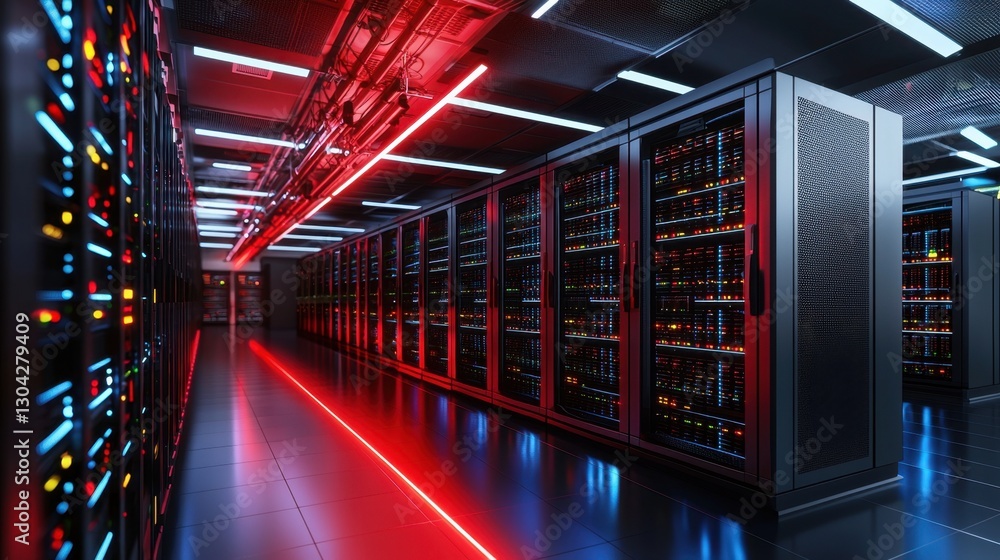 Poster a large room with many computer servers