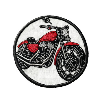 Vintage motorcycle embroidery patch logo, black and red, rugged look on the PNG Background. &ndash;