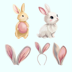 Easter cute bunny Rabbit ears Bunny with an egg