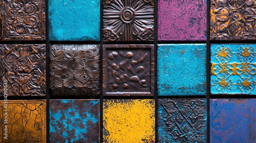 Poster a collection of tiles with different colors and patterns