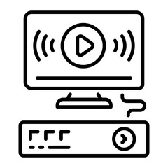 A linear style icon of a digital media system 
