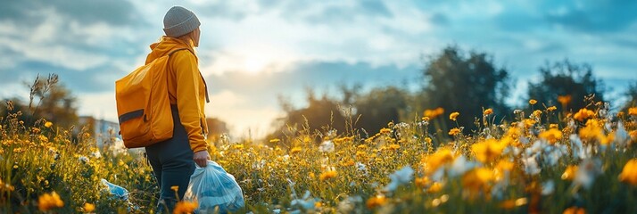 A person picking up trash in a park, emphasizing the importance of protecting the environment.