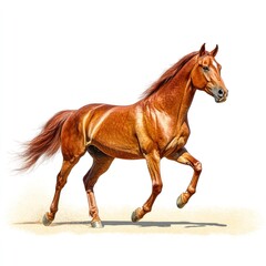 Obraz premium Chestnut Horse Trotting with Flowing Mane - Watercolor Illustration