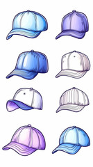 Colorful baseball cap designs on white background