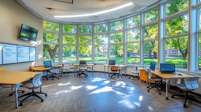 Modern Library Study Room with Large Windows - Natural light