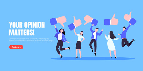 Customer feedback, employee or client satisfaction rating review with good or bad symbols - thumb up and down business concept vector illustration. Positive and negative feedback and evaluation