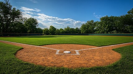 Empty baseball field, day, sky, green