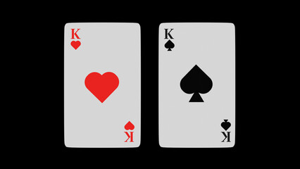 3D model of two playing cards hearts and spades on a gray background