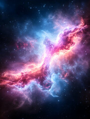 Obraz premium Cosmic Nebula Glowing Clouds Collide in Deep Space