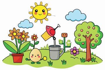 Spring season background cartoon vector .Spring template with beautiful flower. Vector illustration