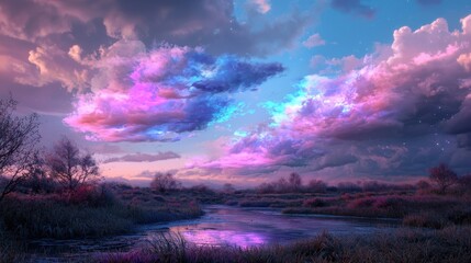 A beautiful sky with a purple and blue cloud
