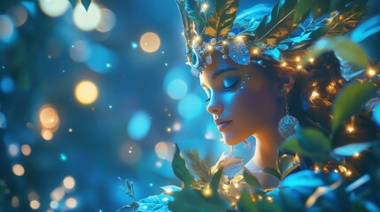 Enchanting Winter Fairy Among Sparkling Lights