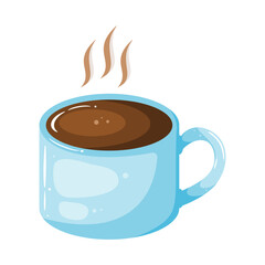 A vector illustration of a light blue mug filled with hot coffee, complete with steam rising from the surface. This image is perfect for conveying warmth and comfort in various design contexts.