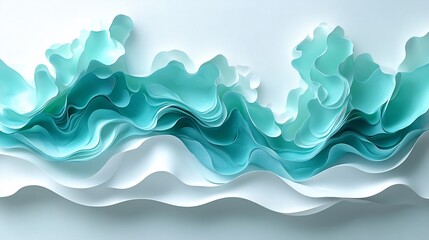 Fototapeta premium Serene teal paper waves gently flowing across white background. AI Generated