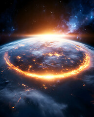 Fiery Ring Engulfs Earth's Surface, Space View