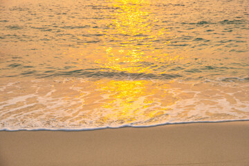 nature of the beach and sea Summer with sunshine, sandy beaches, clear blue waters sparkling against the blue sky. On an island with good ecology and environment Background for summer vacation