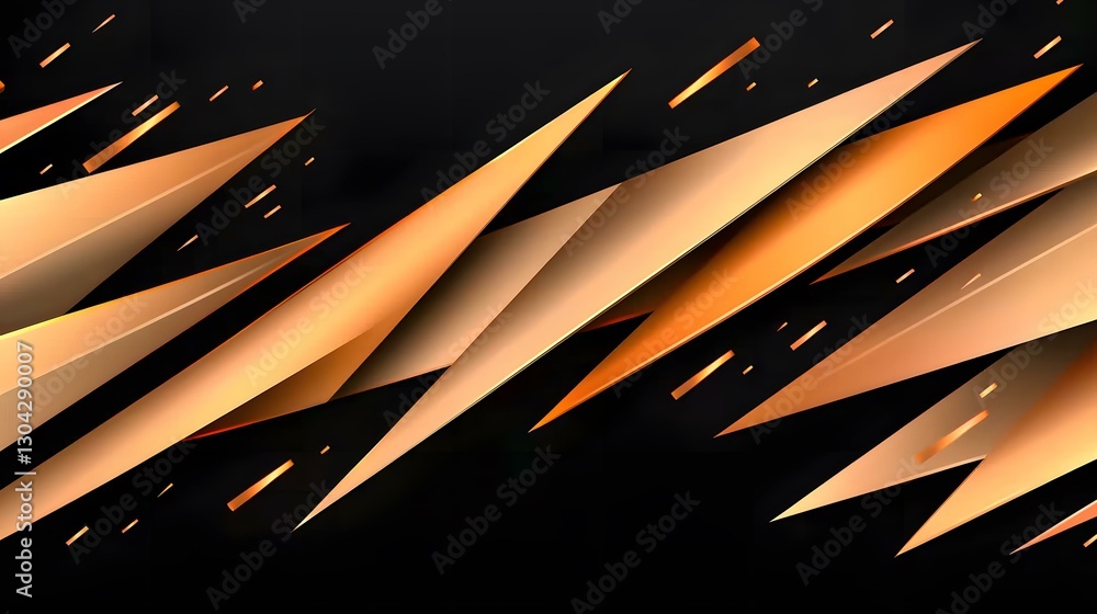 Poster the image contains a dynamic abstract design featuring overlapping, sharp, golden-orange shapes agai