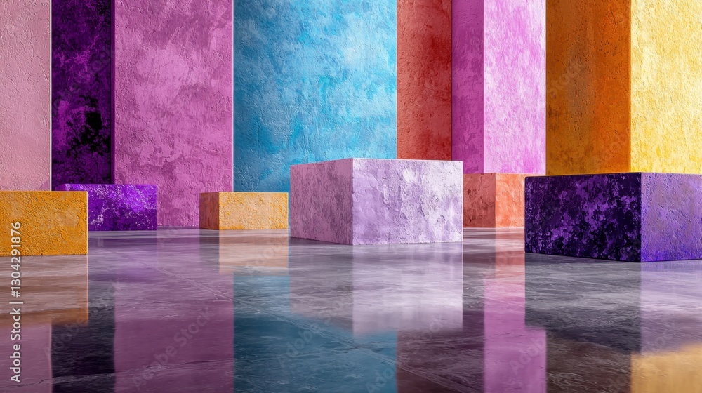 Poster a colorful room with a variety of colored blocks and a square in the middle