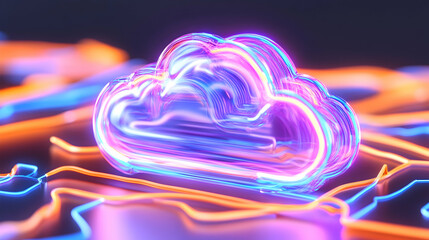 Glowing Cloud Computing Symbol on Abstract Background