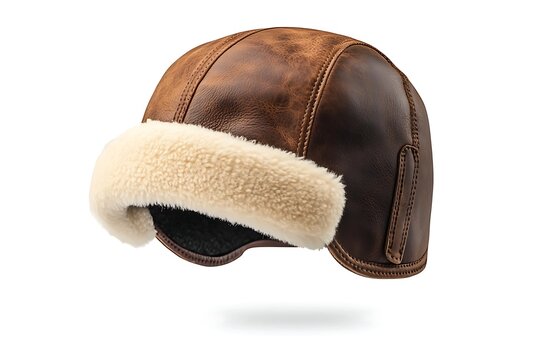 Vintage brown leather aviator hat with faux fur trim