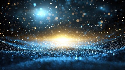 Naklejka premium A blue and yellow starry sky with a bright sun in the middle