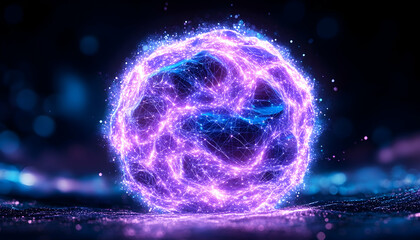 Glowing energy sphere on dark surface, abstract digital art