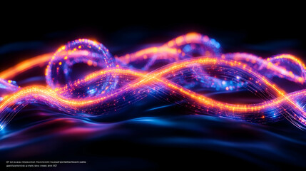 Glowing energy waves flow across dark background