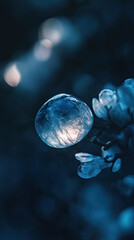 Naklejka premium A dark, atmospheric close-up of a luminous moonstone, set against a beautifully blurred bokeh background.