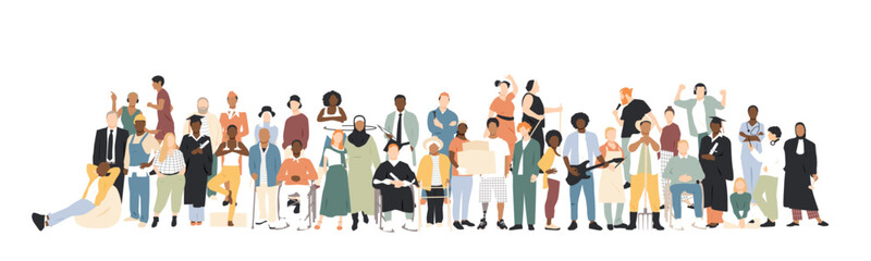 Different people stand side by side together.