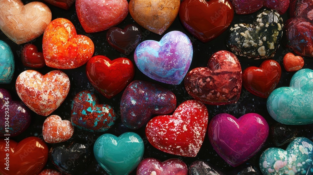 Poster a collection of colorful heart-shaped rocks arranged in a pattern