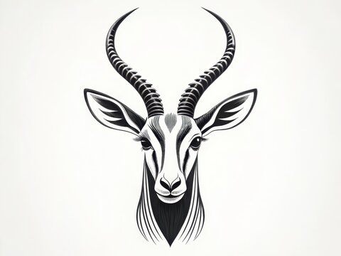 Elegant black and white springbok illustration on white background