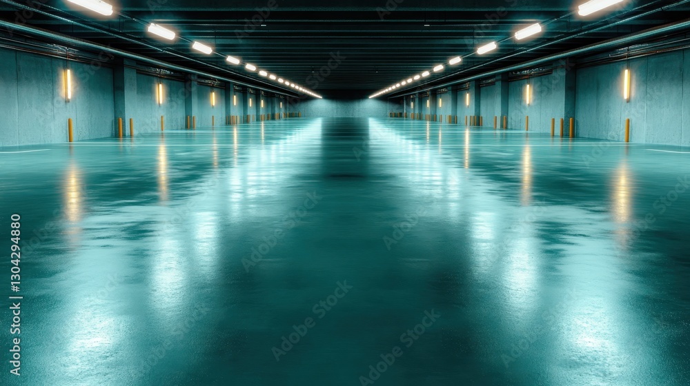 Aufkleber an aesthetically appealing image of an empty garage with a unique play of light and reflection, evok