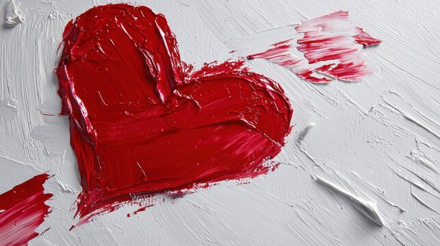 A red heart with red paint on it is on a white background - Powered by Adobe