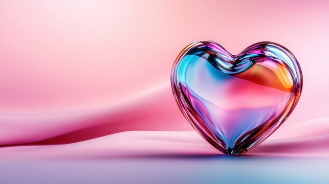 An elegant glass heart sculpture rendered in soft pastel colors highlights themes of love and tenderness, creating an inspiring and comforting visual experience for the viewer.