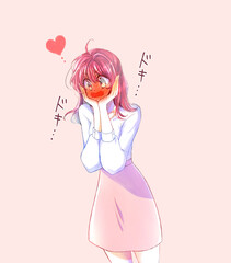 恋する赤面する女性　ドキドキ