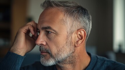 Obraz premium A man with a gray beard and a balding head is looking at the camera