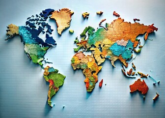 3D World Map with Country Borders: Global Perspective Architectural Photography