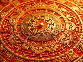 Obraz premium 2008 Chinese Lunar Calendar Close-up: Vintage Red & Gold Design, Detailed Dates