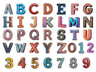 Comic retro font style 3D rendering Letter 'A to Z' Isolated on png