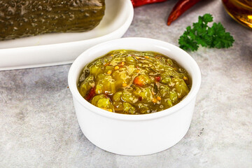 Souce gherkin relish with marinated cucumbers