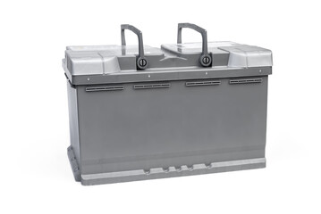 Rechargeable car battery isolated on white background.