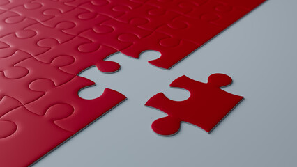 Red Puzzle Challenge: Finding the Missing Piece on Grey Background