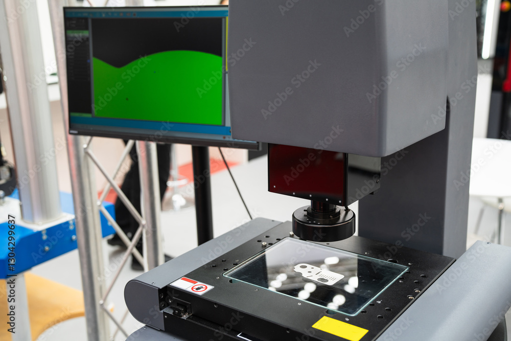 Poster optic machine for precise measurement of part size and quality evaluation. smart factory